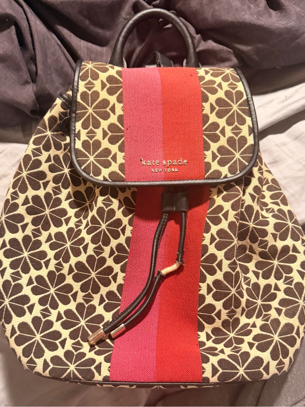 kate spade Floral Canvas Backpack with Red Stripe